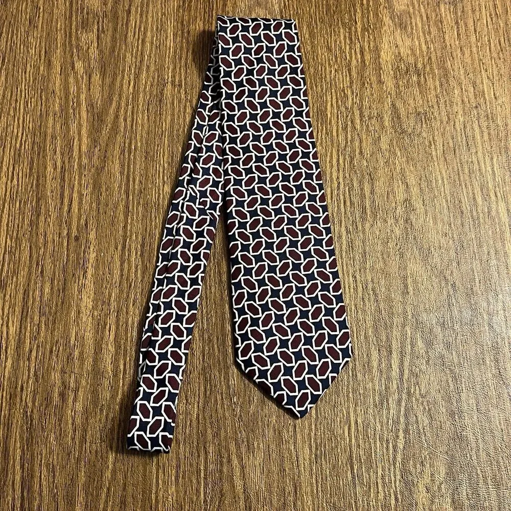 Brooks Brothers Makers Men's Silk Neck Tie‎ USA Designer Geometric Burgundy Blue